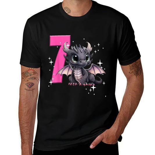 7th Birthday Dragon Party Birthday Girl Pink 7 Seven  Vintage-inspired T-Shirt