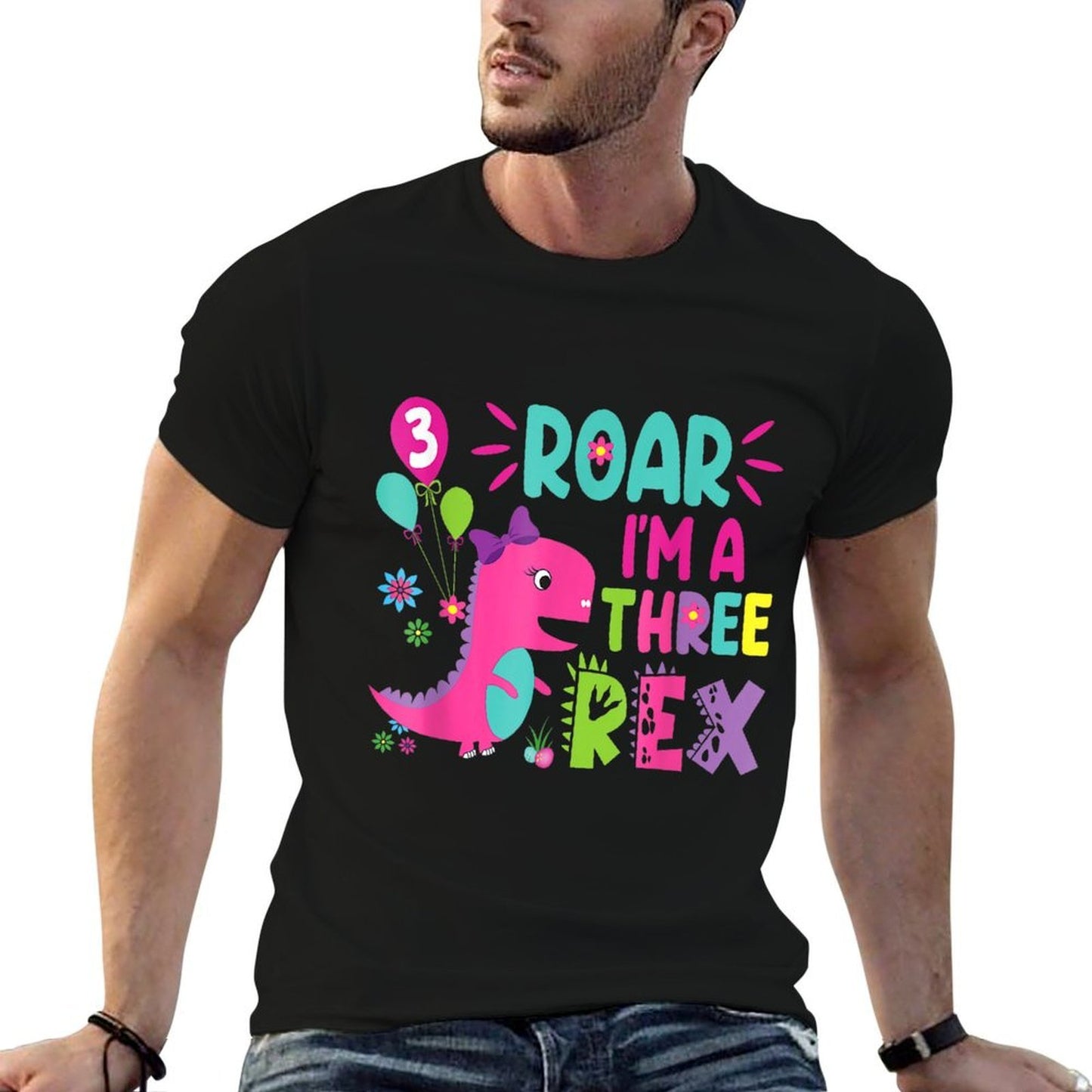 3rd Birthday Dinosaur Girl T-Rex Matching Family Party Three Comfortable T-Shirt
