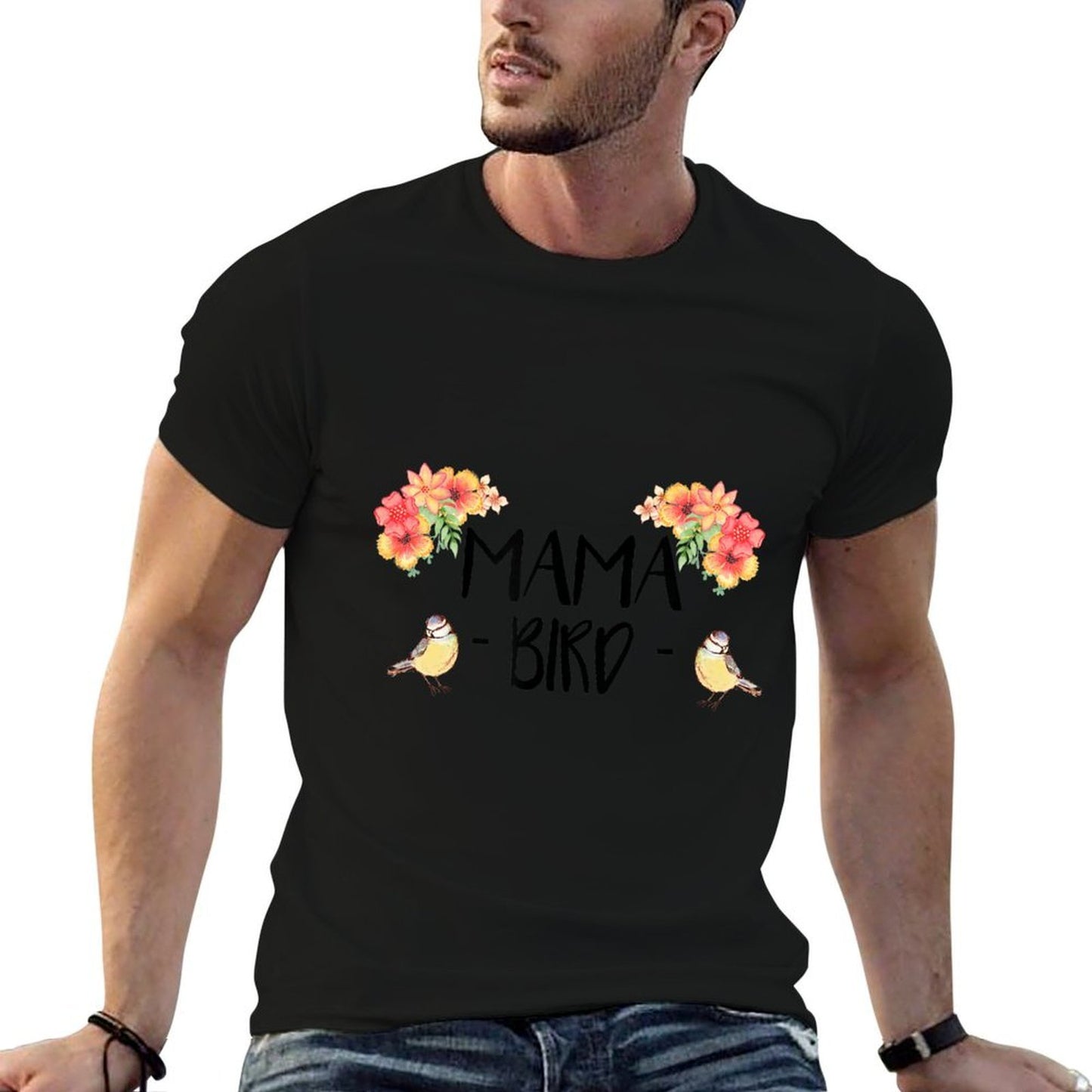 Womens Mama Bird Cute Bird Lover Mothers Day Gift  Cotton T-Shirt