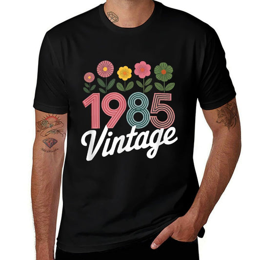 Vintage 1985 Retro Born Flowers Birthday Daughter Women  Fade-proof Color T-Shirt