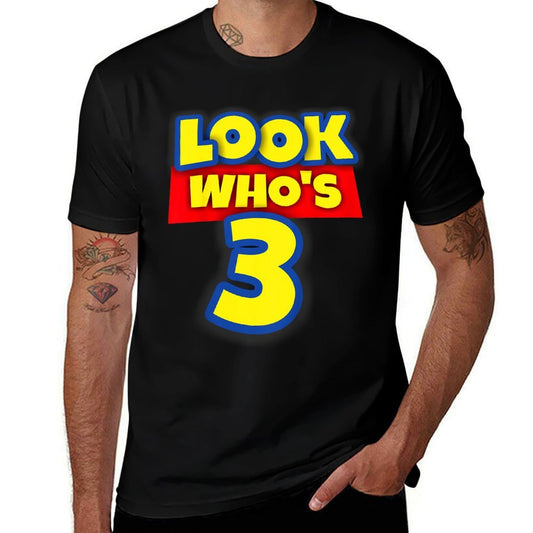 3 Year Old Birthday Party Theme Boys Girls Look Who's 3  Tagless Design T-Shirt