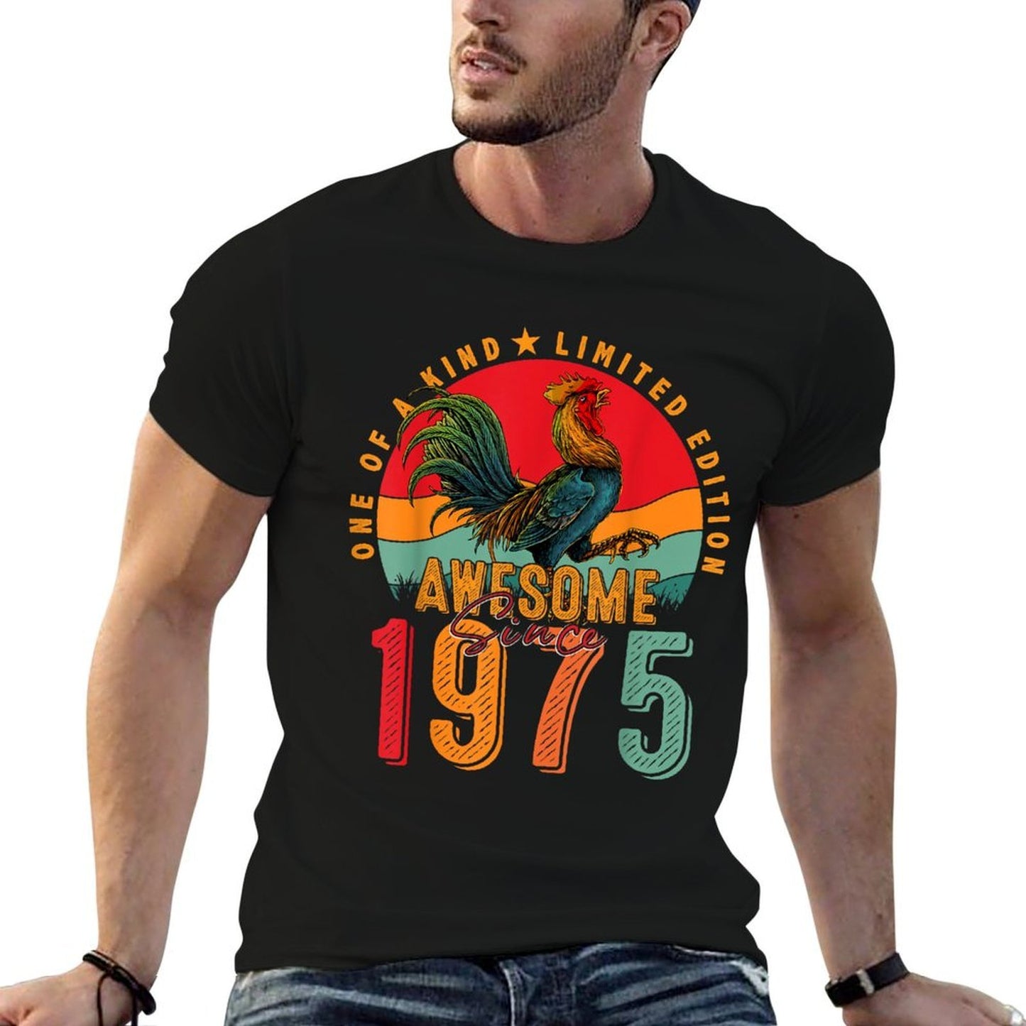 50th Birthday Chicken Awesome Since 1975 Farmer 50 Years Old  Oversized Silhouette T-Shirt