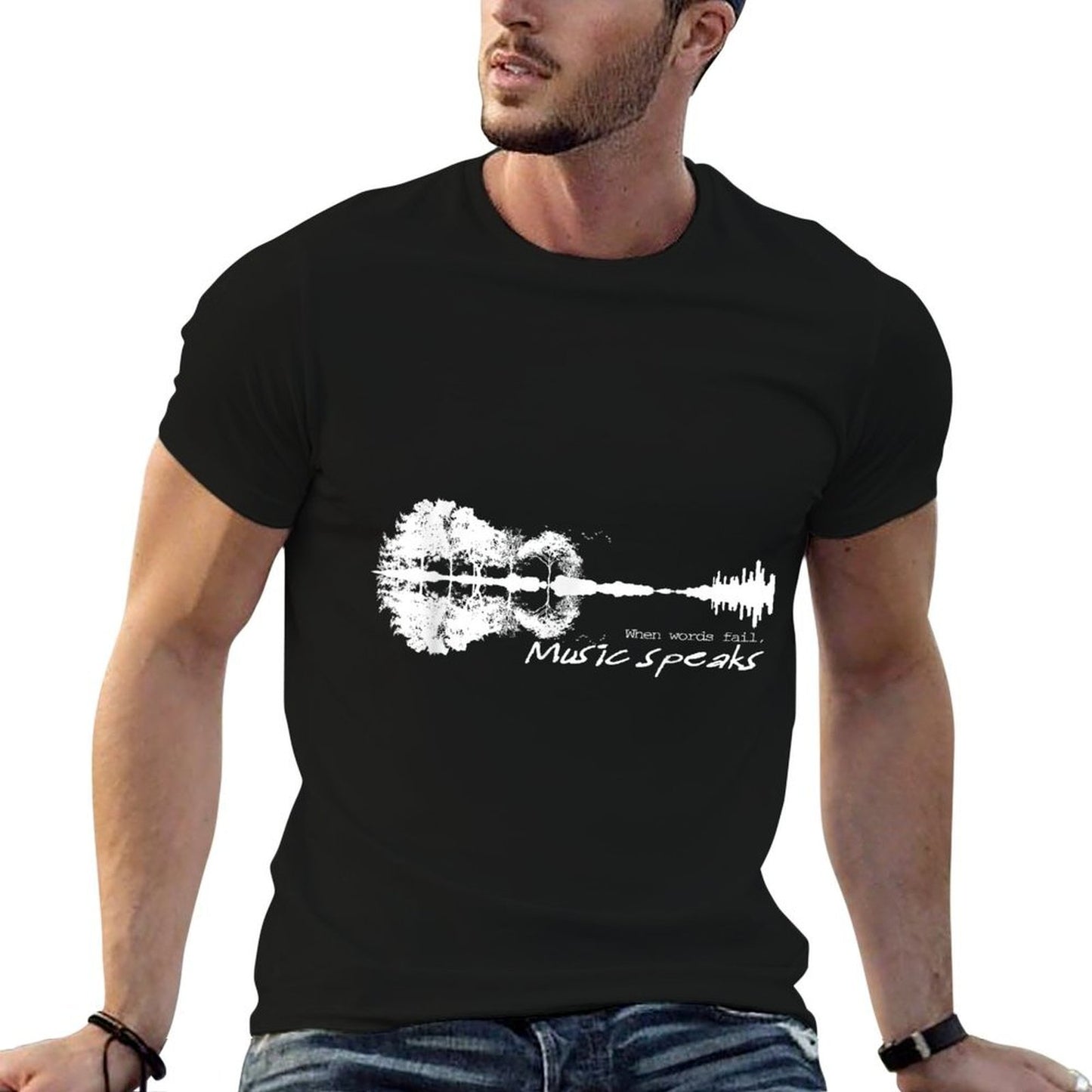 When Words Fail Music Speaks Guitar Music Literary Quote  Vintage-inspired T-Shirt