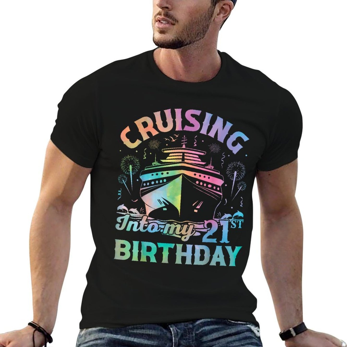21 Year Old Birthday Tie Dye Cruising Into My 21st Birthday  Lightweight T-Shirt