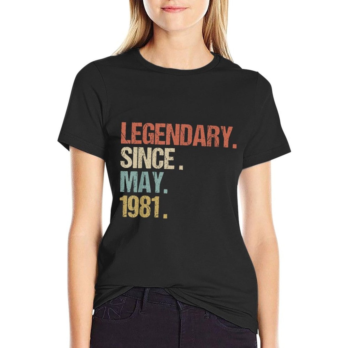 40th Birthday Legendary Since May 1981 Retro  Ribbed Collar T-Shirt