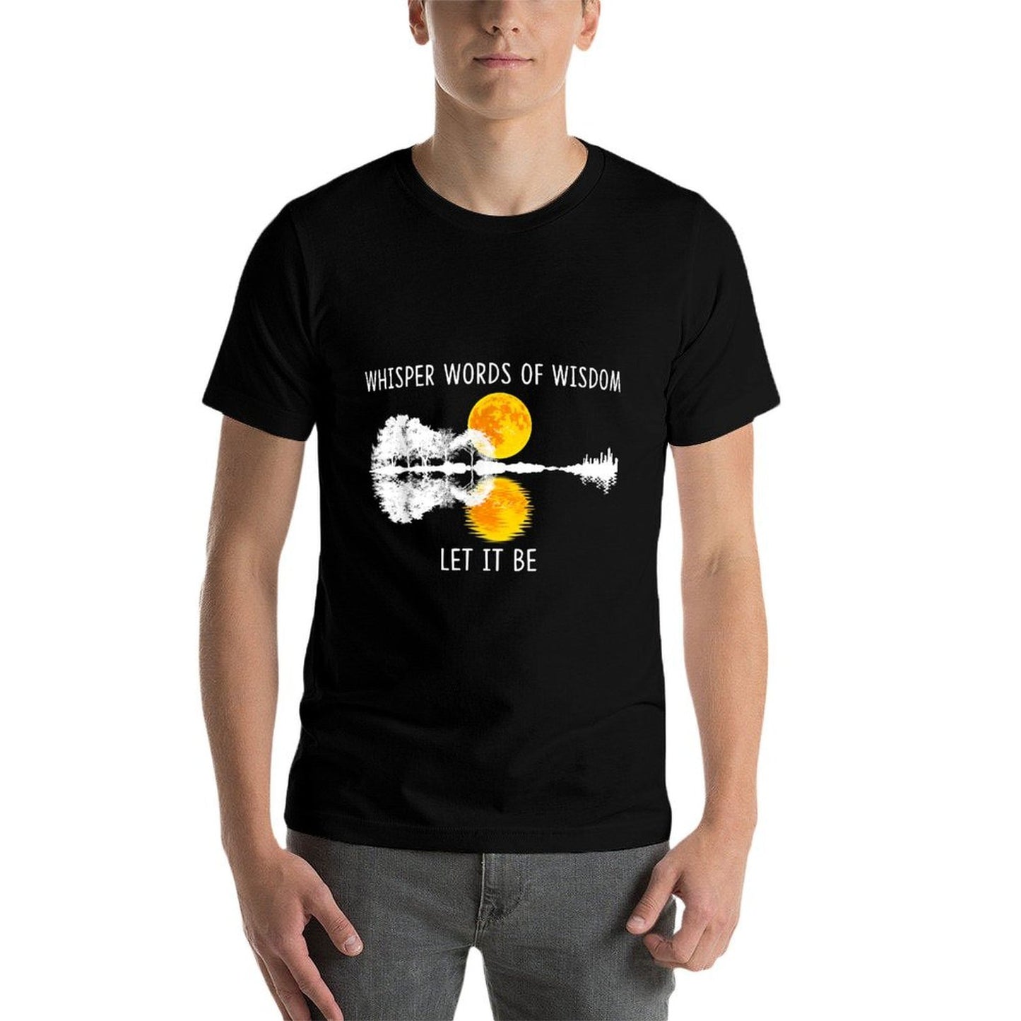 Whisper Words Of Wisdom Let-It Be Tshirt Guitar Lake Shadow  Graphic-printed T-Shirt