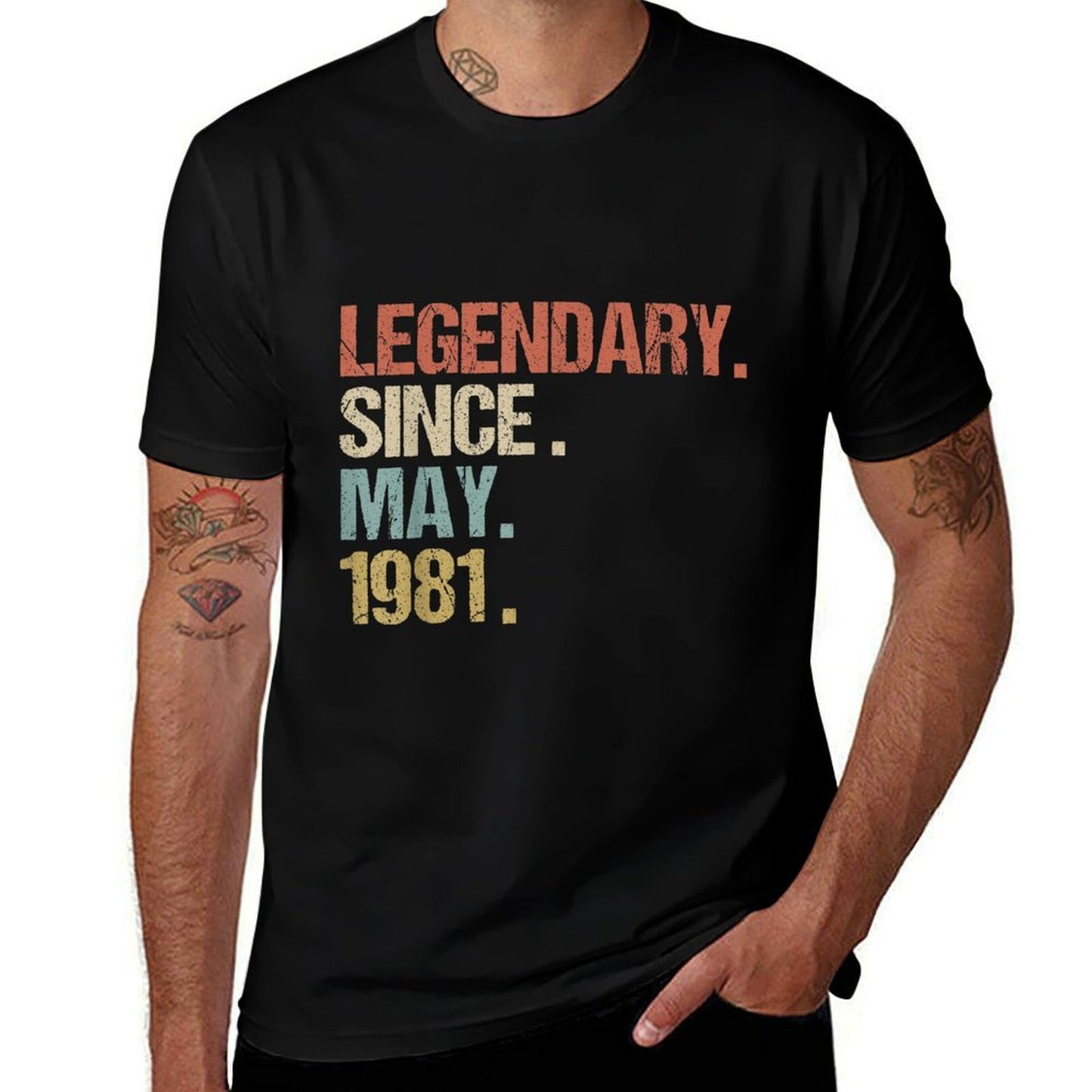 40th Birthday Legendary Since May 1981 Retro  Ribbed Collar T-Shirt