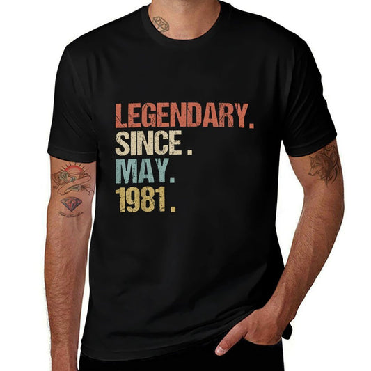 40th Birthday Legendary Since May 1981 Retro  Ribbed Collar T-Shirt