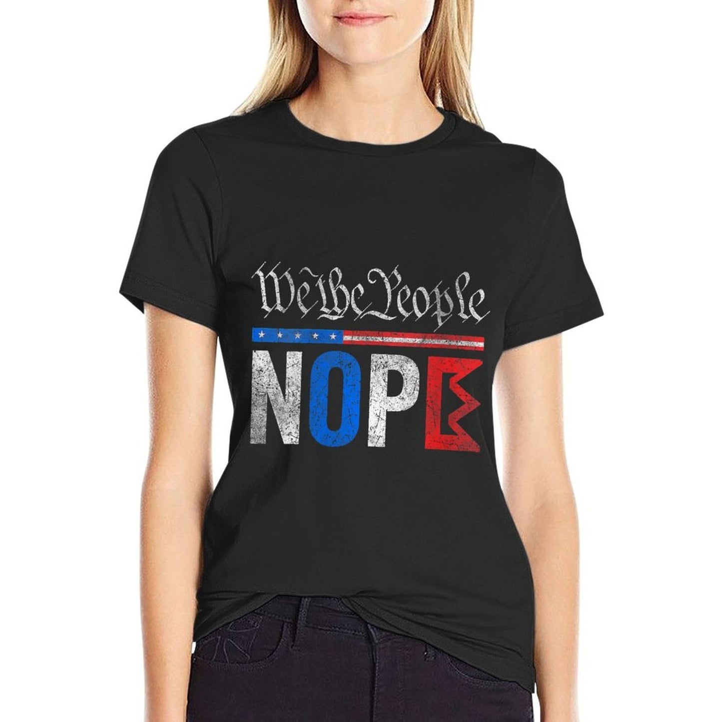 Womens No Kings Nope Protest Graphic Distressed USA Design Vintage  Stretchy T-Shirt