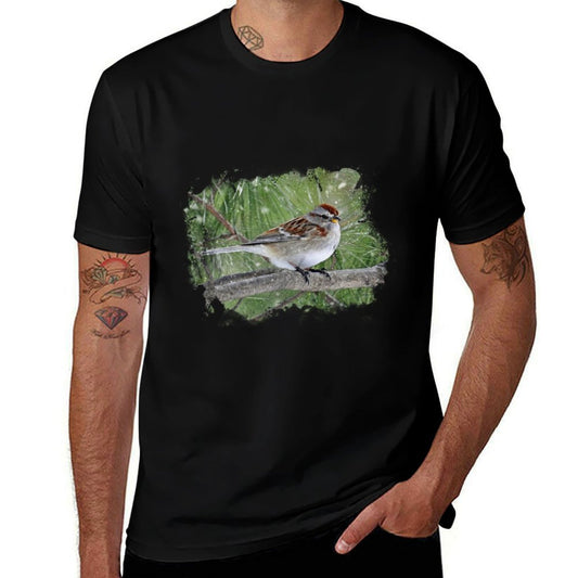 Winter Sparrow Bird on Branch Landscape Bird Watching  Odor-resistant T-Shirt