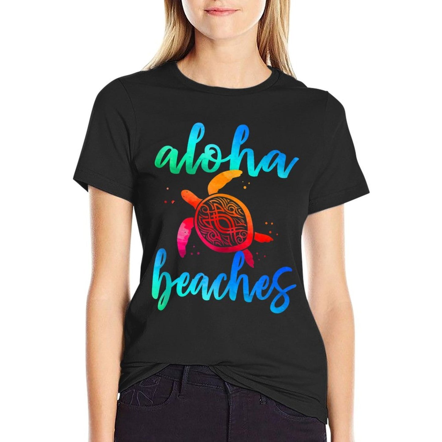 Watercolor Aloha Beaches Turtle Hawaiin Sea Turtles  Wrinkle-resistant T-Shirt