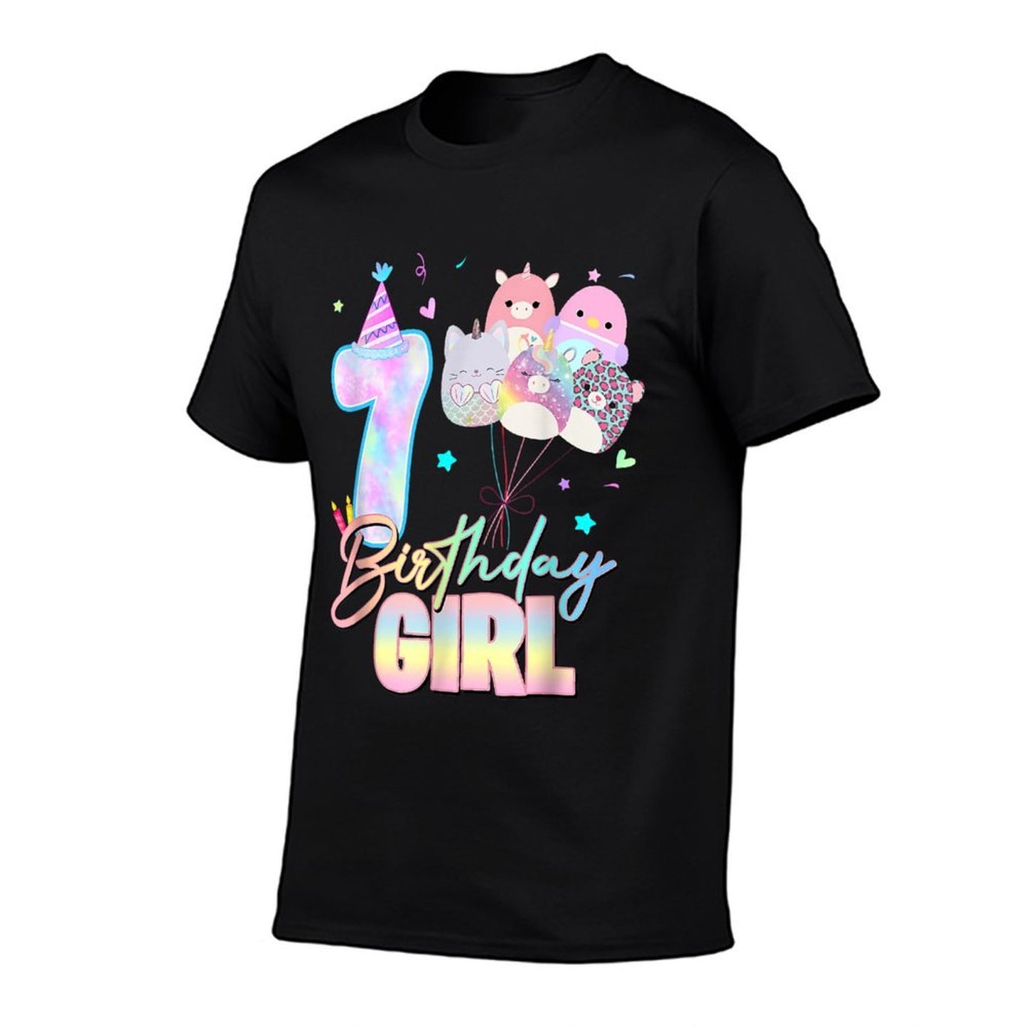 7th Birthday Squish Squad Mallow Girls Kids 7 Year Old Bday  Trendy Pattern T-Shirt