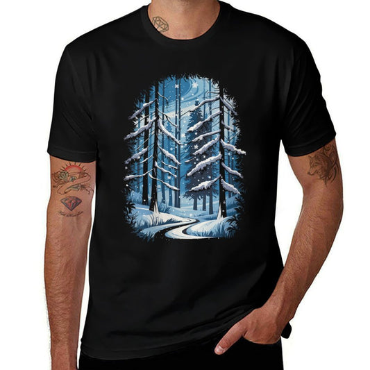 Womens Winter Twilight Forest Snow Nature Wilderness  Cotton T-Shirt