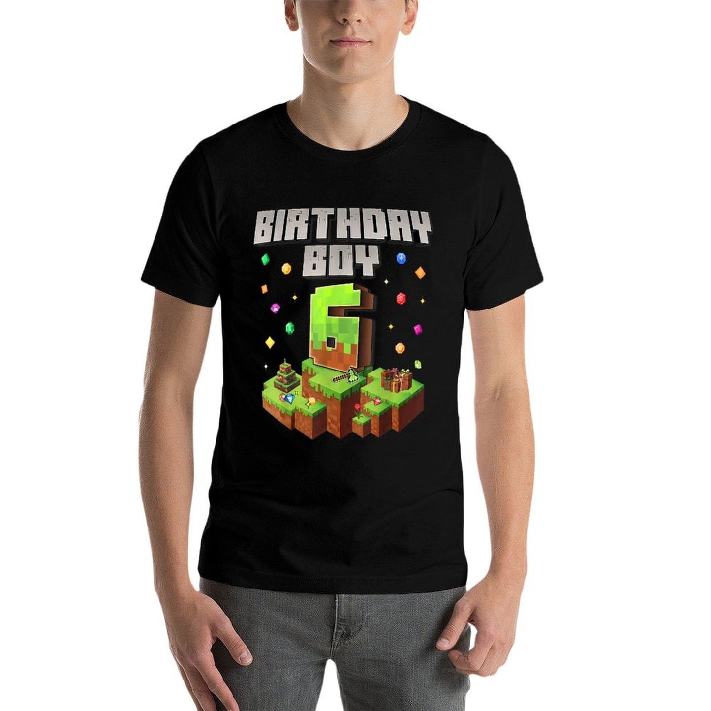 6th Birthday Boy Kids Gaming Pixel Number Party 6 Year Old  Relaxed-fit T-Shirt