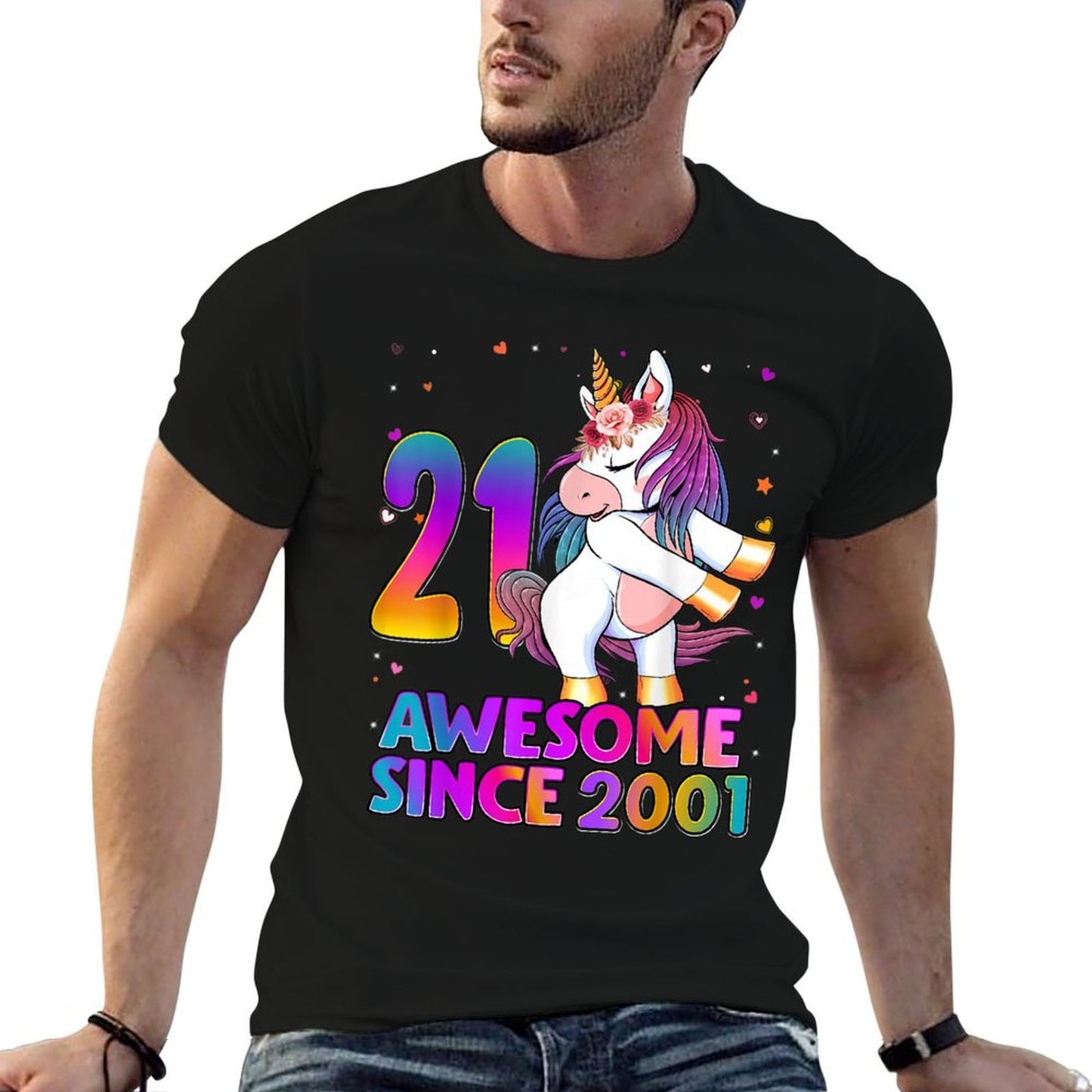 21 Years Old Unicorn Flossing 21st Birthday Girl Unicorn  Cotton T-Shirt