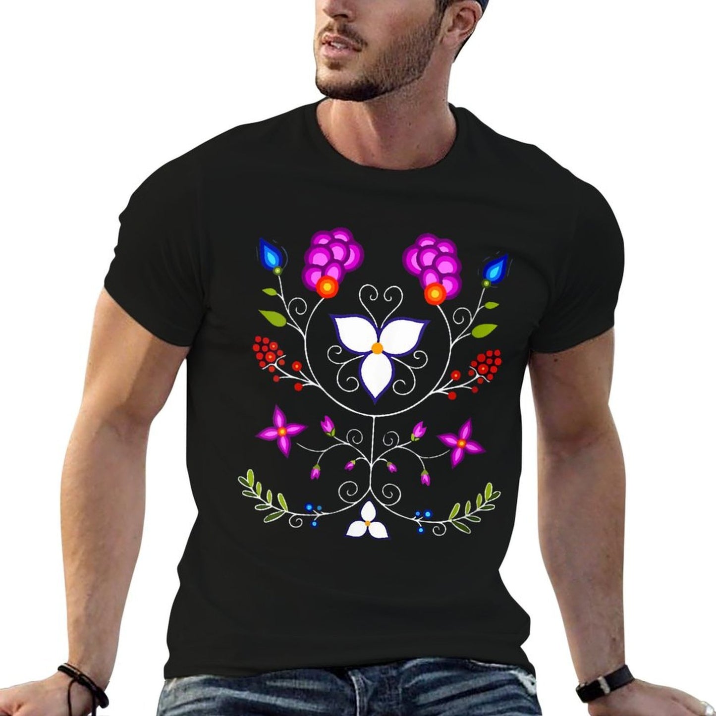 Womens Ojibwe Floral Native American Flowers Indigenous Botanical  Relaxed-fit T-Shirt