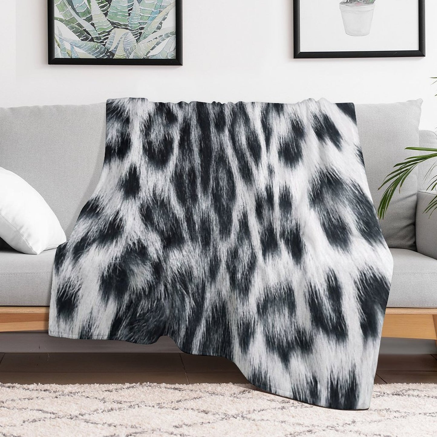 Snow Leopard Real to Life Print Sustainable Throw Blanket