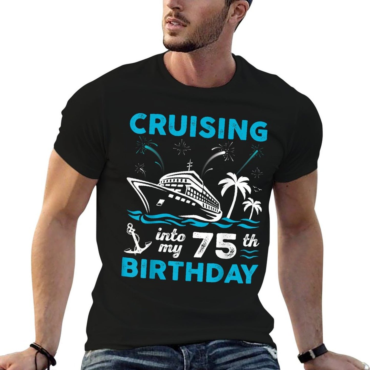75 Year Old Birthday Cruising Into My 75th Birthday Cruise  Oversized Silhouette T-Shirt