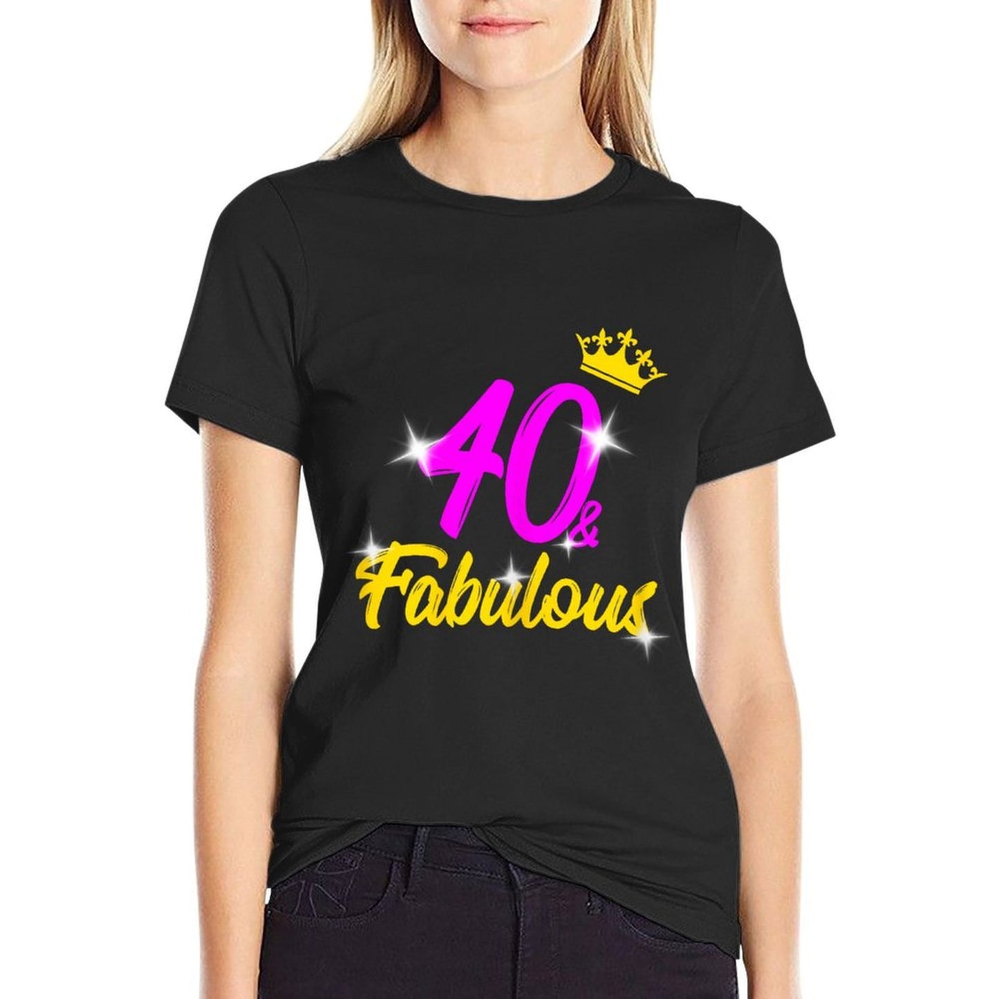 Womens 40 And Fabulous Queen 40th Birthday  Ribbed Collar T-Shirt