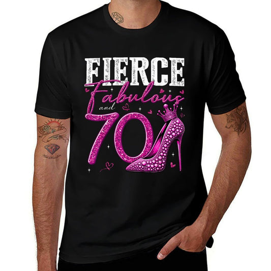 70th Birthday Fierce Fabulous And 70 Year Old Gifts Heels  Ribbed Collar T-Shirt