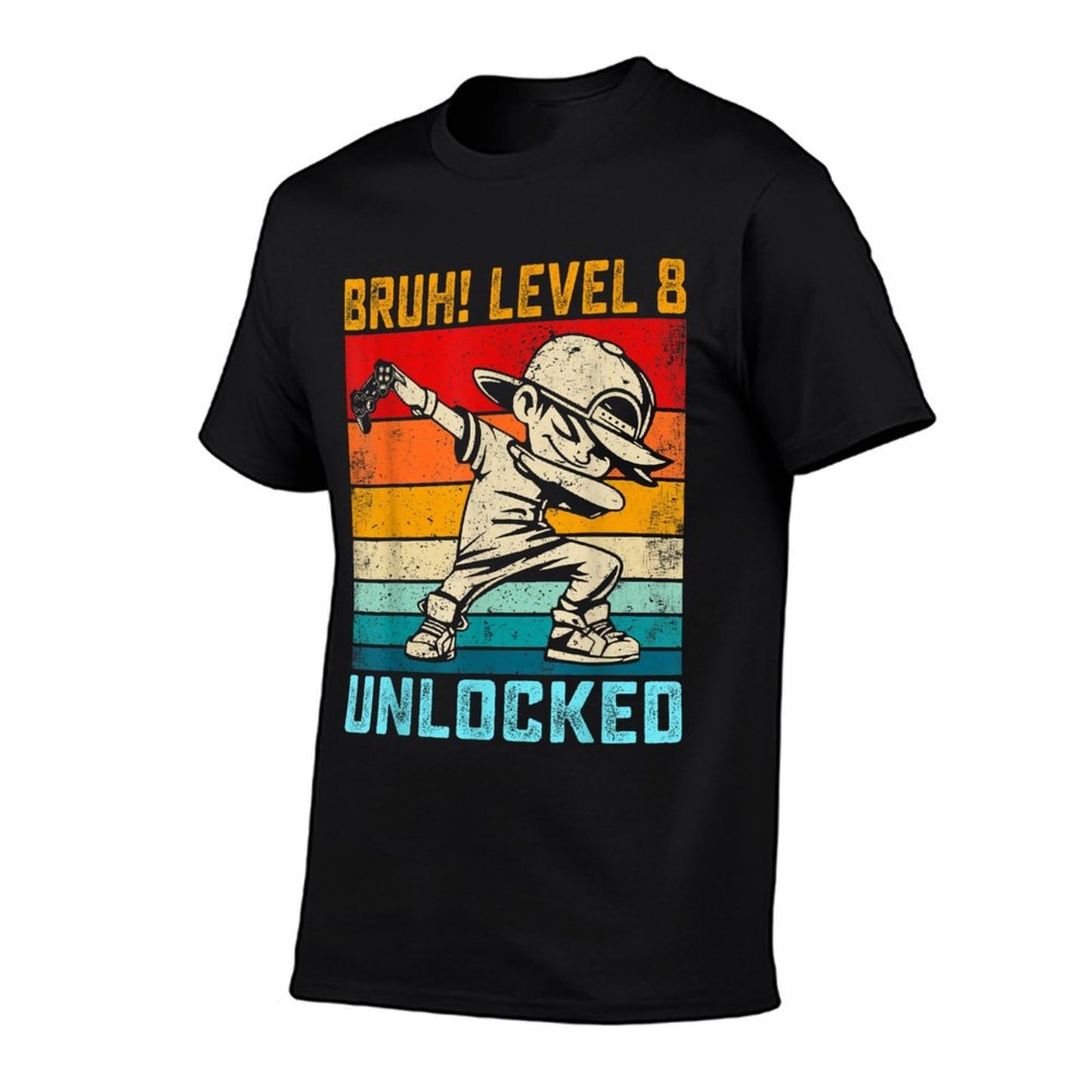 8 Year Old 8th Birthday Dabbing Boy Bruh Level 8 Unlocked  Summer-ready Fabric T-Shirt