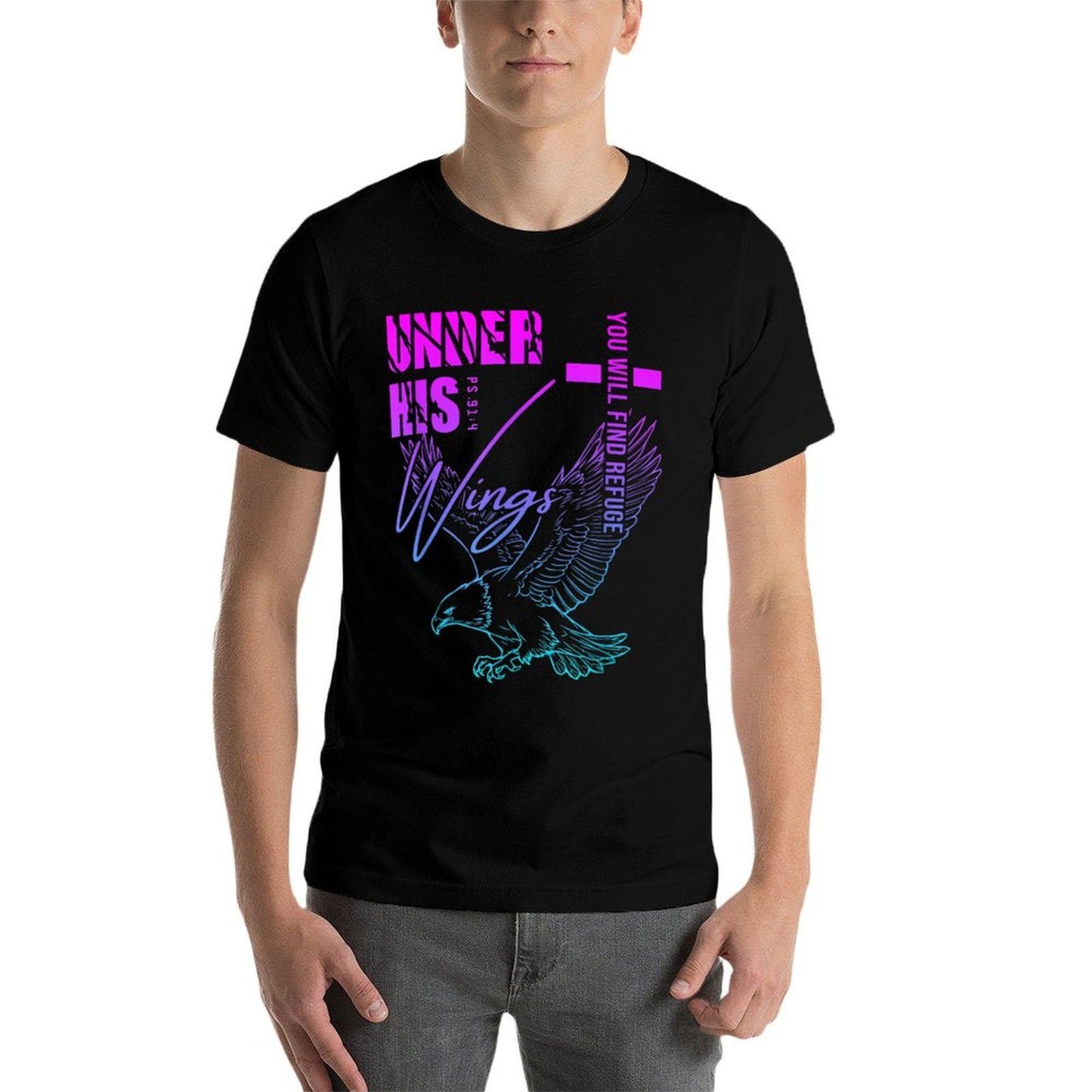 Under His Wings I Find Refuge Psalms 914 Funny Chrisitan  Relaxed-fit T-Shirt