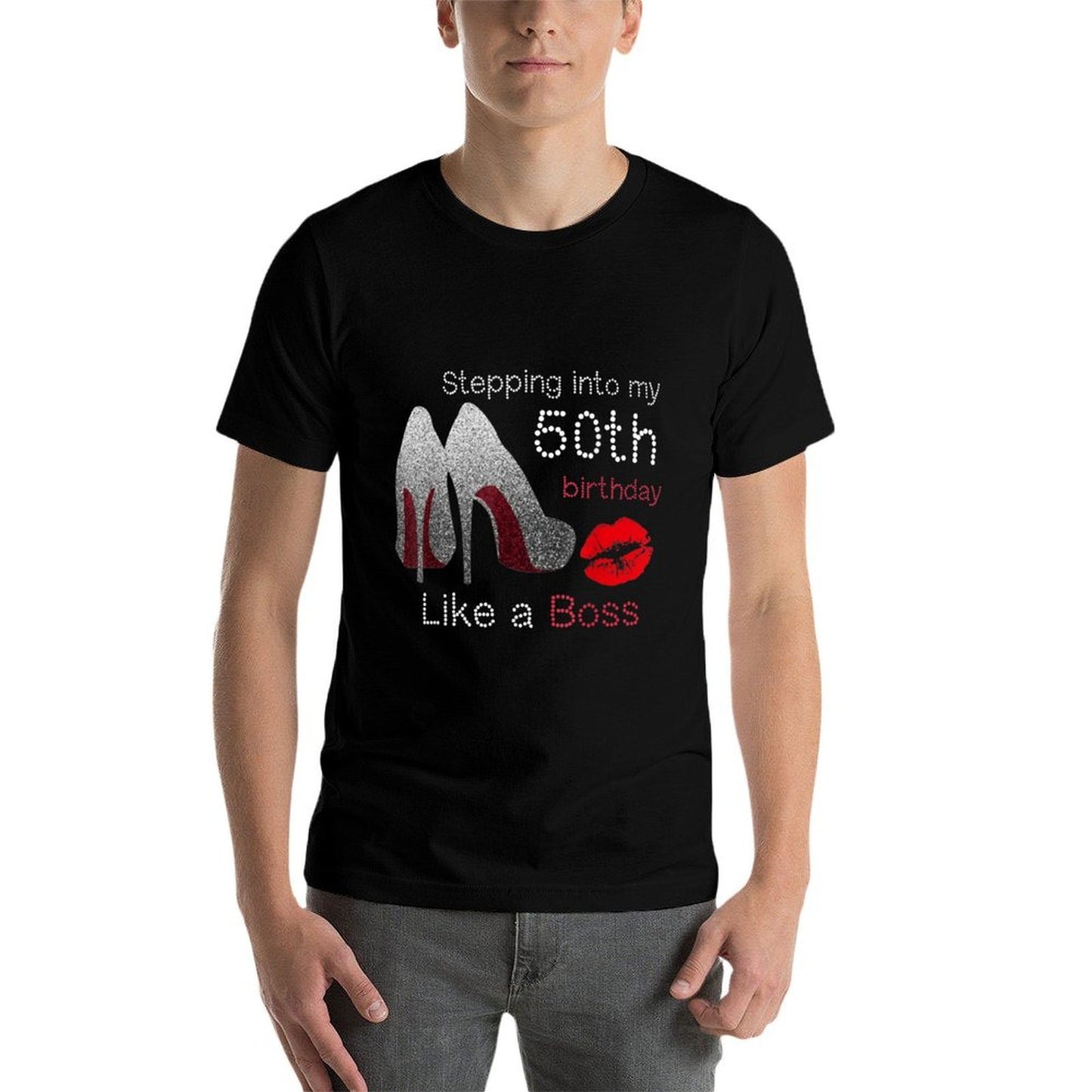 Women's Stepping Into My 50th Birthday Like A Boss Funny  Polyester Blend T-Shirt