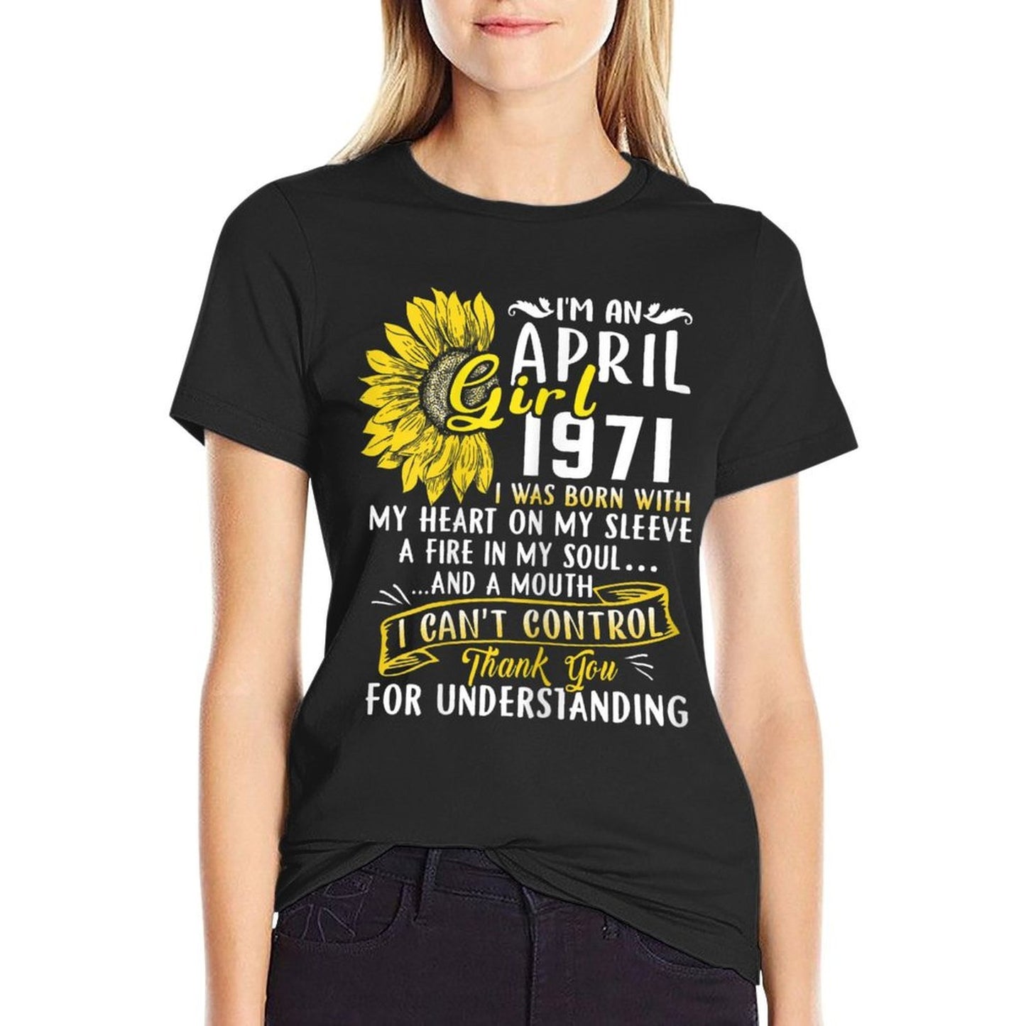 Womens I'm An April Girl 1971 50th Birthday Sunflower Gift  Lightweight T-Shirt