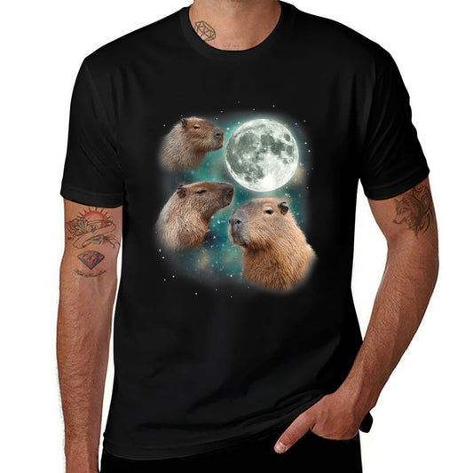 3 Capybara Moon Giant Rodents Weird Howling Parody  High-quality Stitching T-Shirt