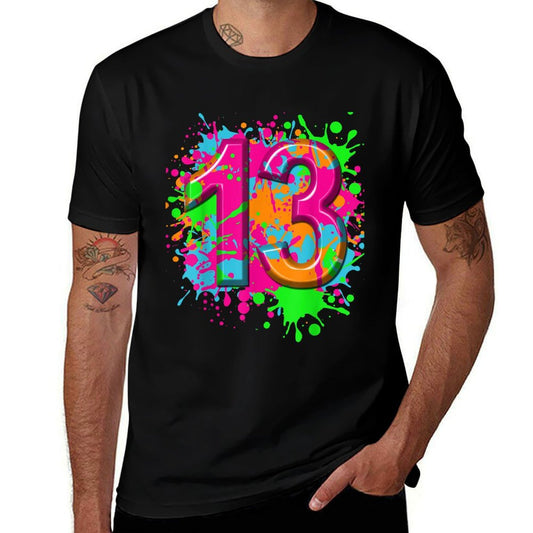 13th Birthday Paint Splashes T-shirt Kids Girls Boys 13 Year  Easy-care T-Shirt