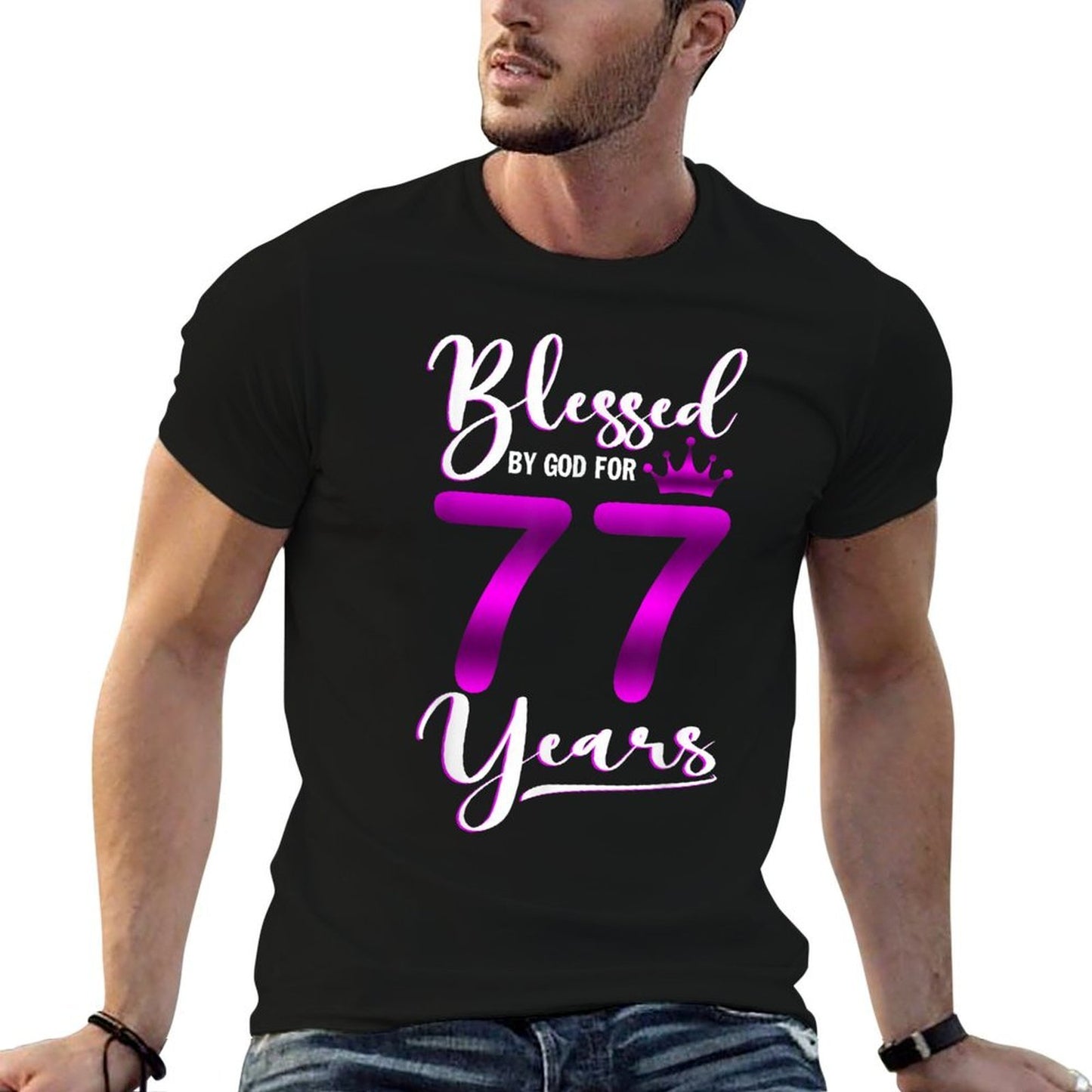Vintage Blessed by God For 77 Years Old Happy 77th Birthday  Trendy Pattern T-Shirt