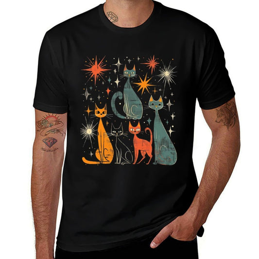 Vintage Retro Mid-Century Modern Look Cats 50s 60s Style  Summer-ready Fabric T-Shirt