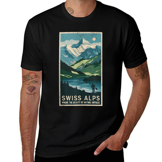 Vintage Travel Posters Swiss Alps Scenic Mountain Landscape  Moisture-wicking T-Shirt