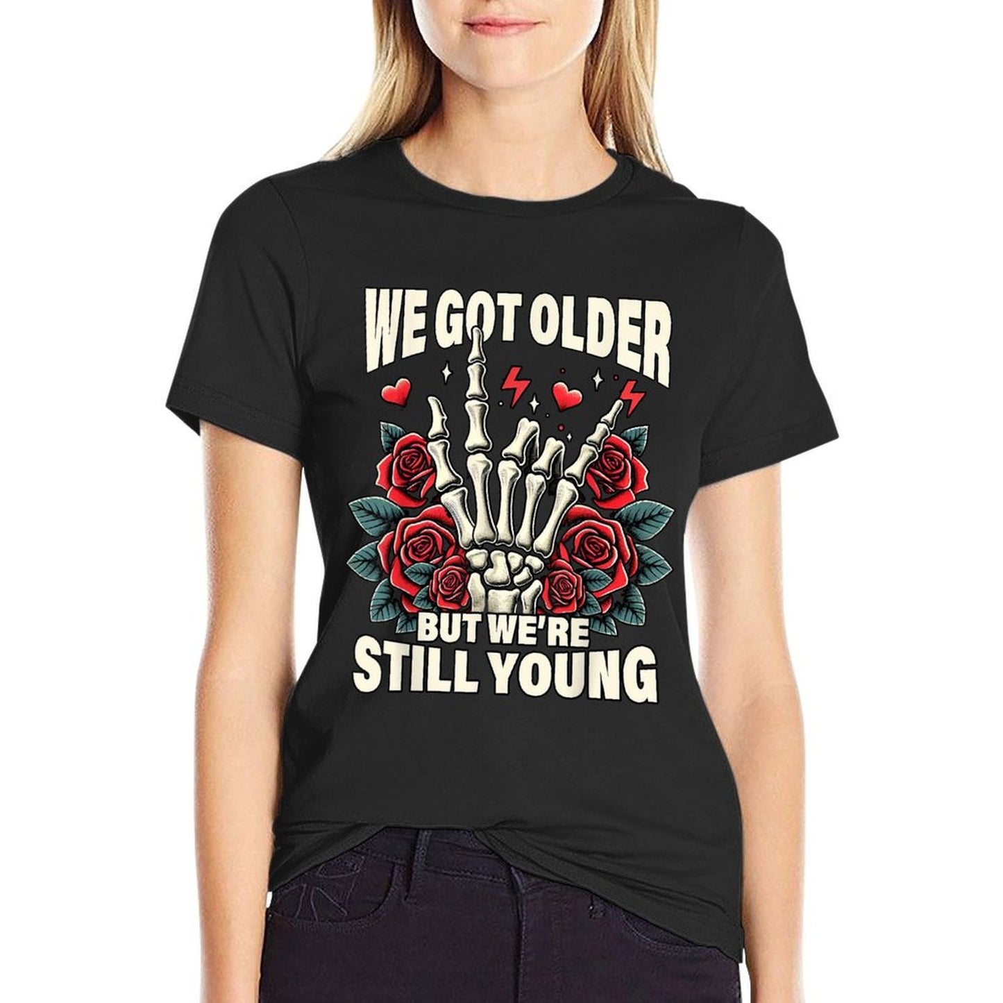 Vintage Elder Emo Moms Club Elder Emo Pop Punk We Got That Older Were Still That Young Unisex Adult  Summer-ready Fabric T-Shirt