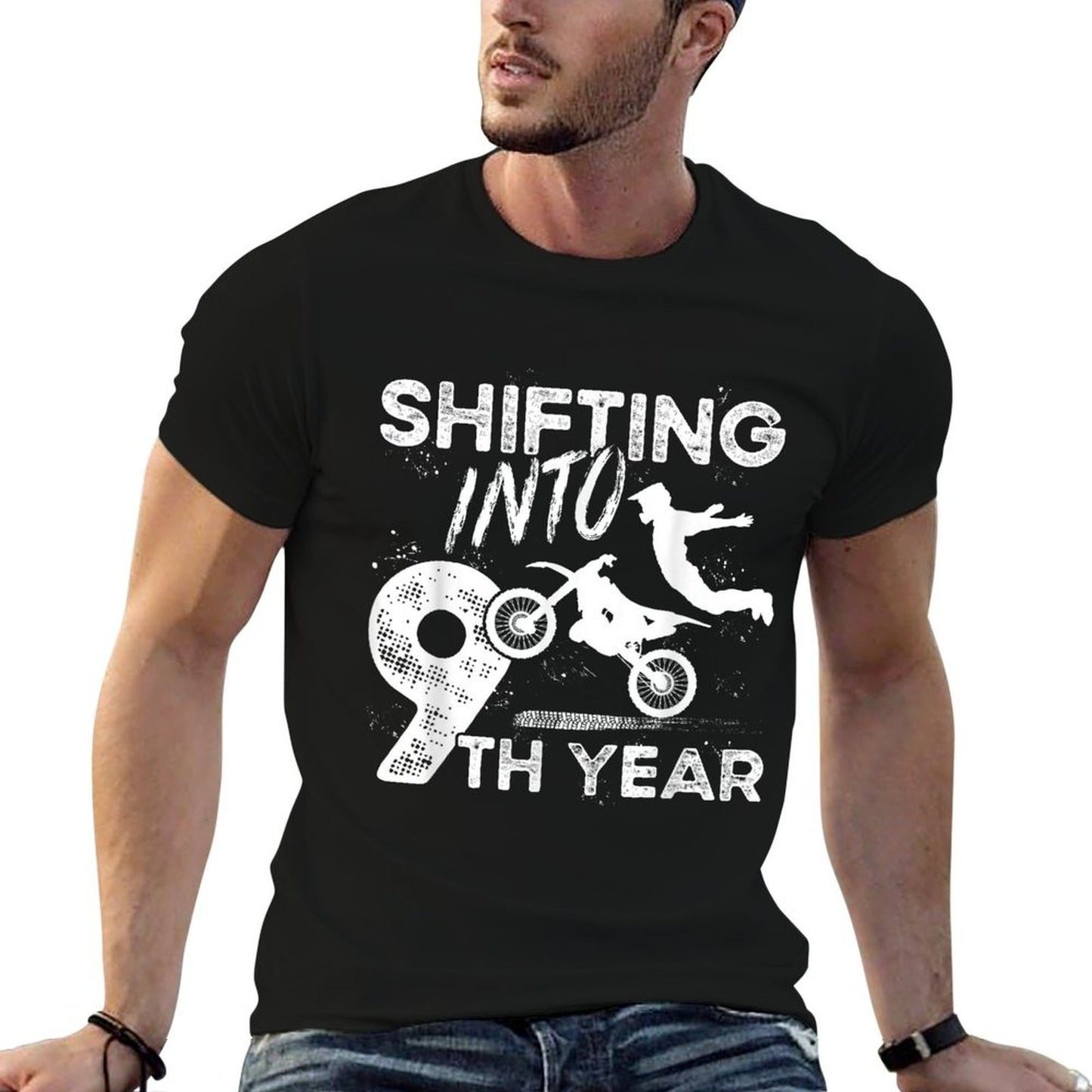 9th Birthday Party Dirt Bike Boy 9 Year Old Dirt Biker  Oversized Silhouette T-Shirt