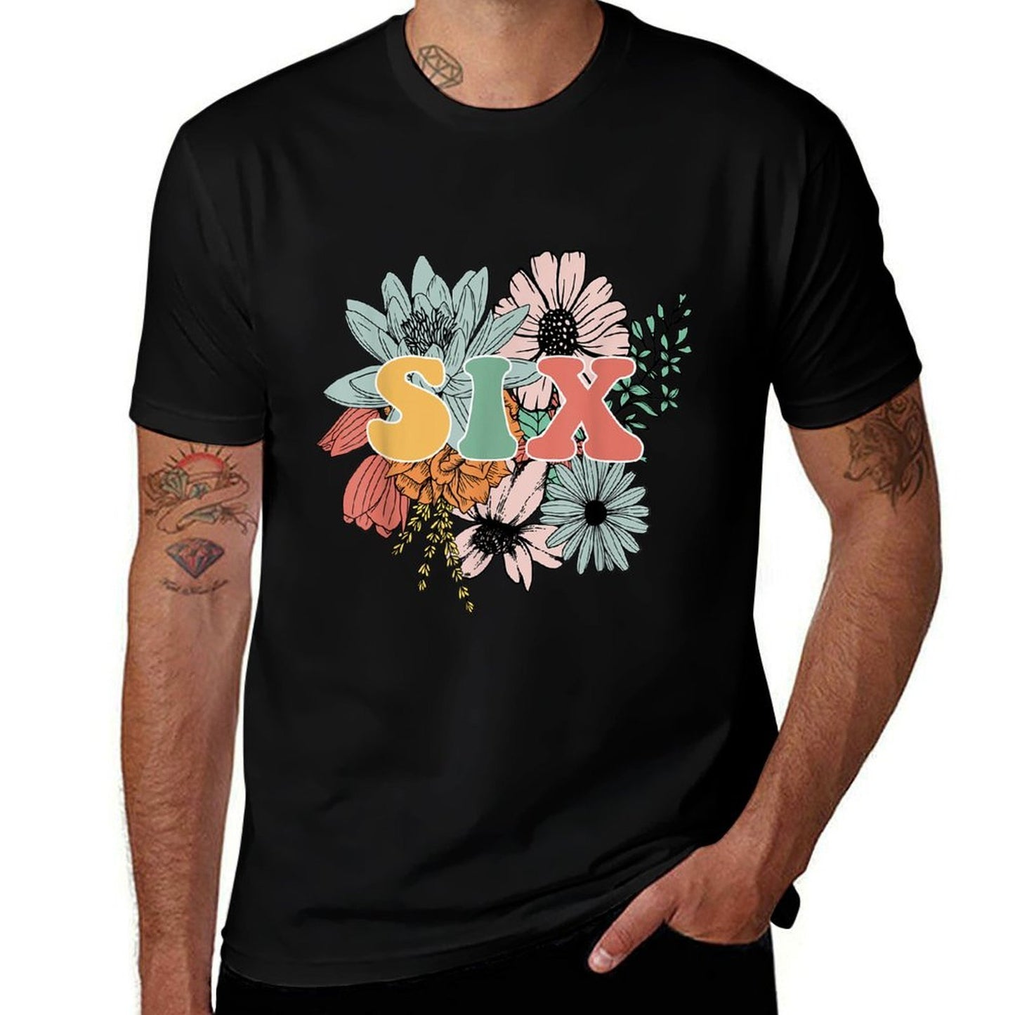 6 Years Old Bday Floral Bouquet 6th Birthday Kids Girls  Odor-resistant T-Shirt