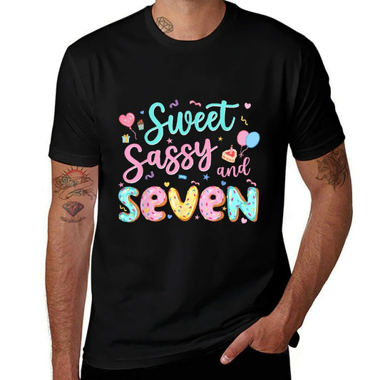 7Th Birthday Girl Sweet Sassy And Seven Donut 7 Year Old Kid  High-quality Stitching T-Shirt