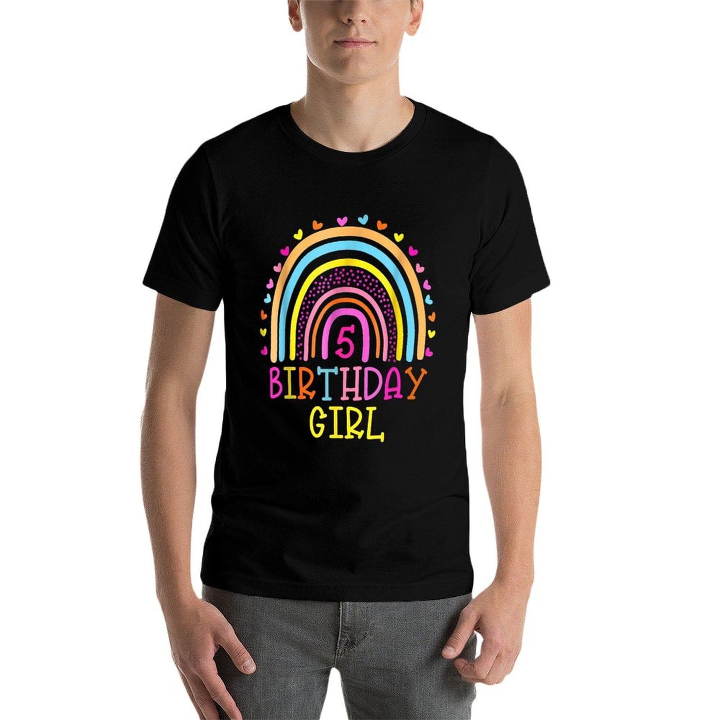 5 Year Old 5th Birthday Girl Rainbow  Fade-proof Color T-Shirt