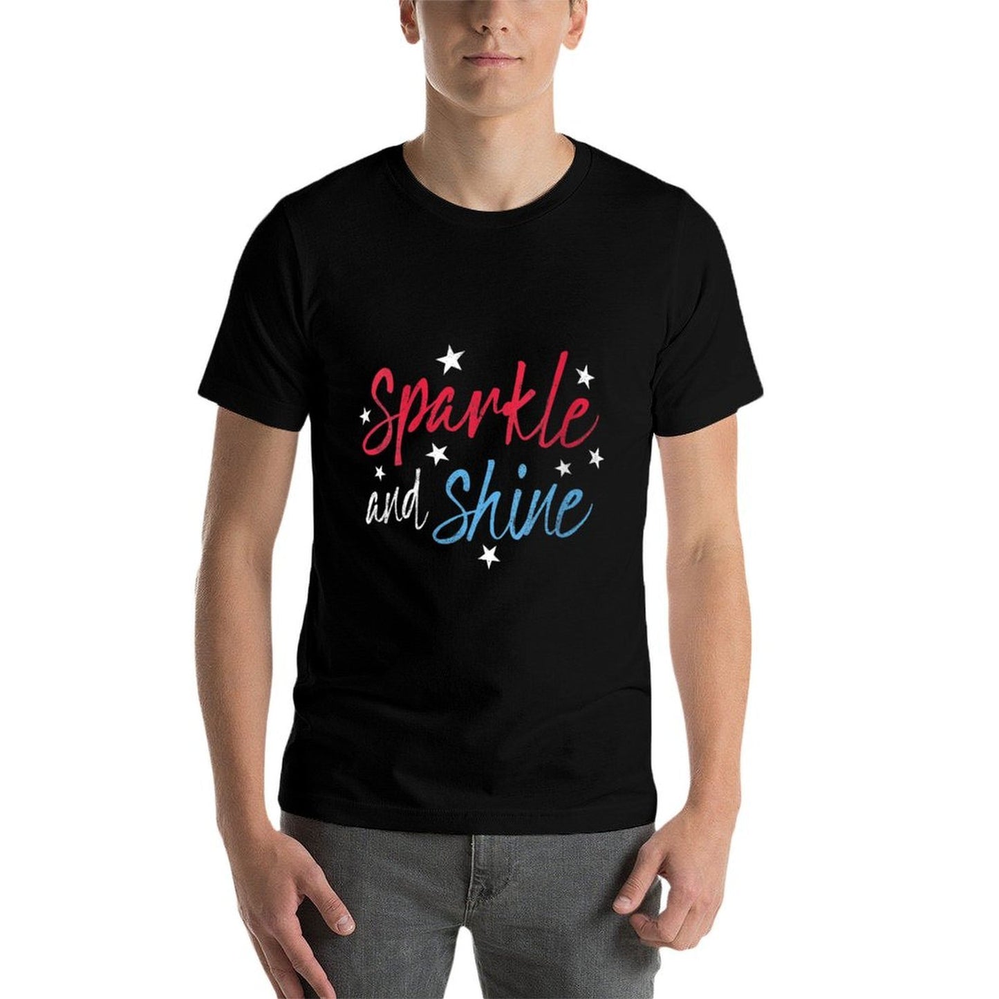 Womens Sparkle And Shine Red White Blue Cute 4th of July Top  Eco-friendly Material T-Shirt