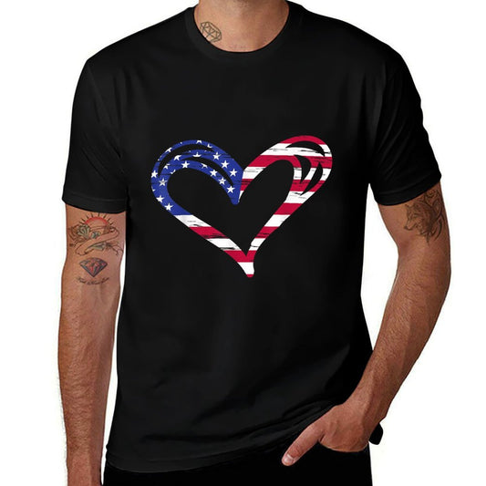 USA Heart American Patriotic Armed Forces Memorial Day  Wrinkle-resistant T-Shirt