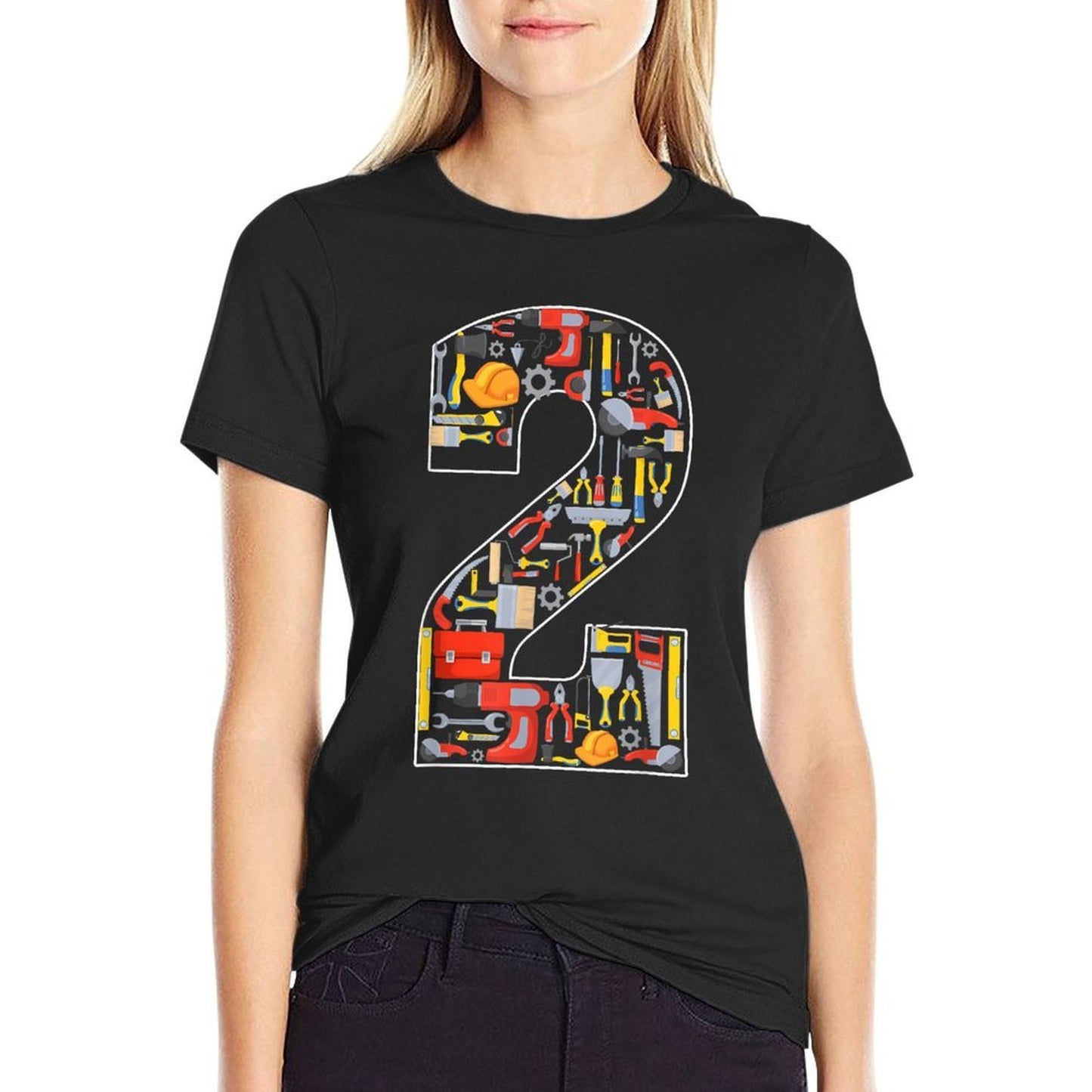 2nd Birthday Construction Building Tools Kids 2 Year Old  Polyester Blend T-Shirt