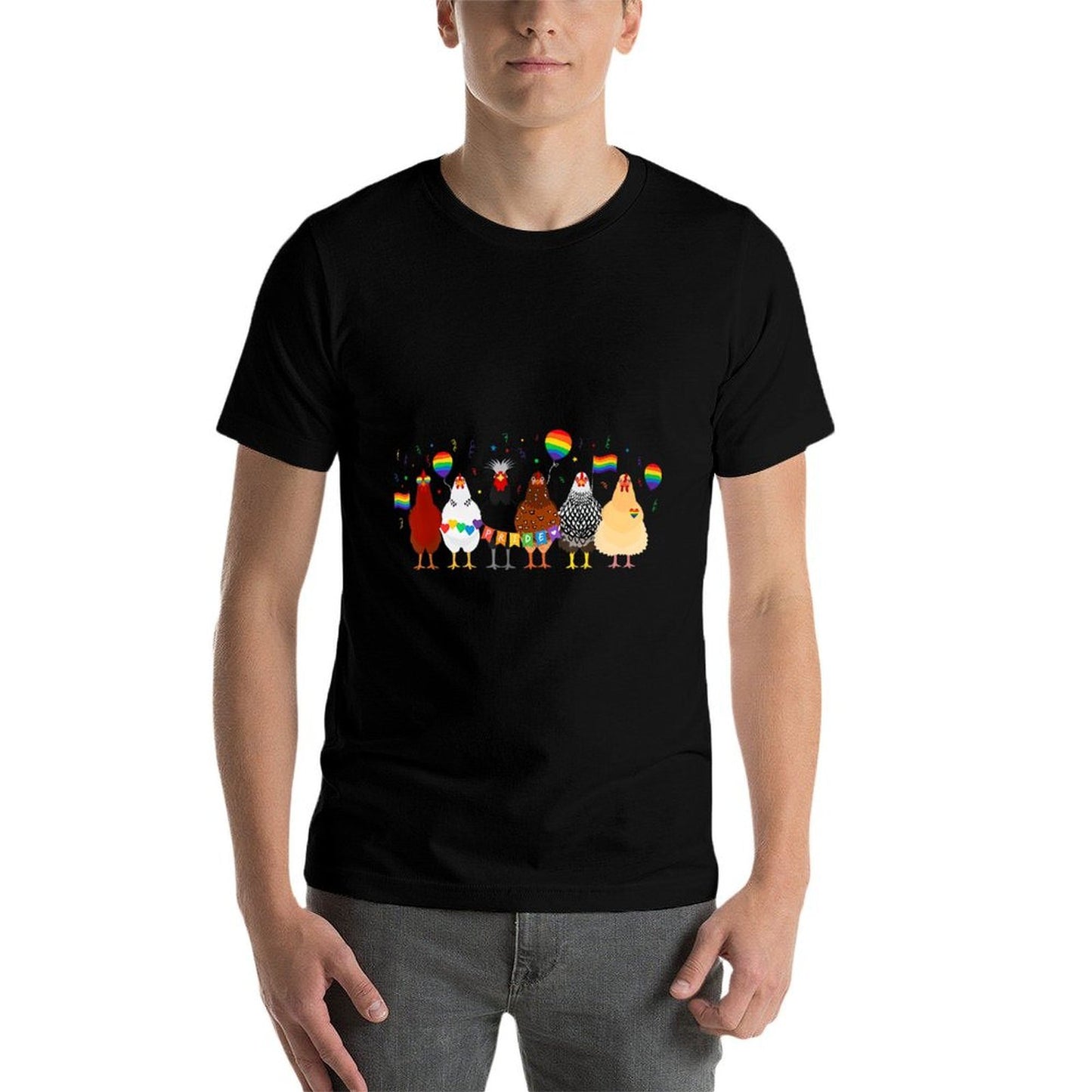 Vintage Gay Pride Chickens With Balloon Rainbow LGBTQ  Graphic-printed T-Shirt