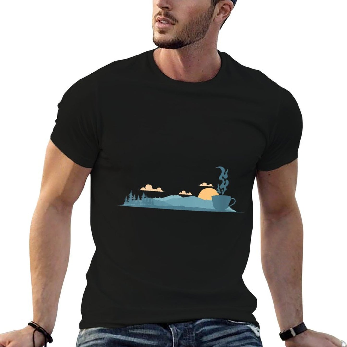 Womens Twilight Scene with Silhouette of A Teacup  Wrinkle-resistant T-Shirt
