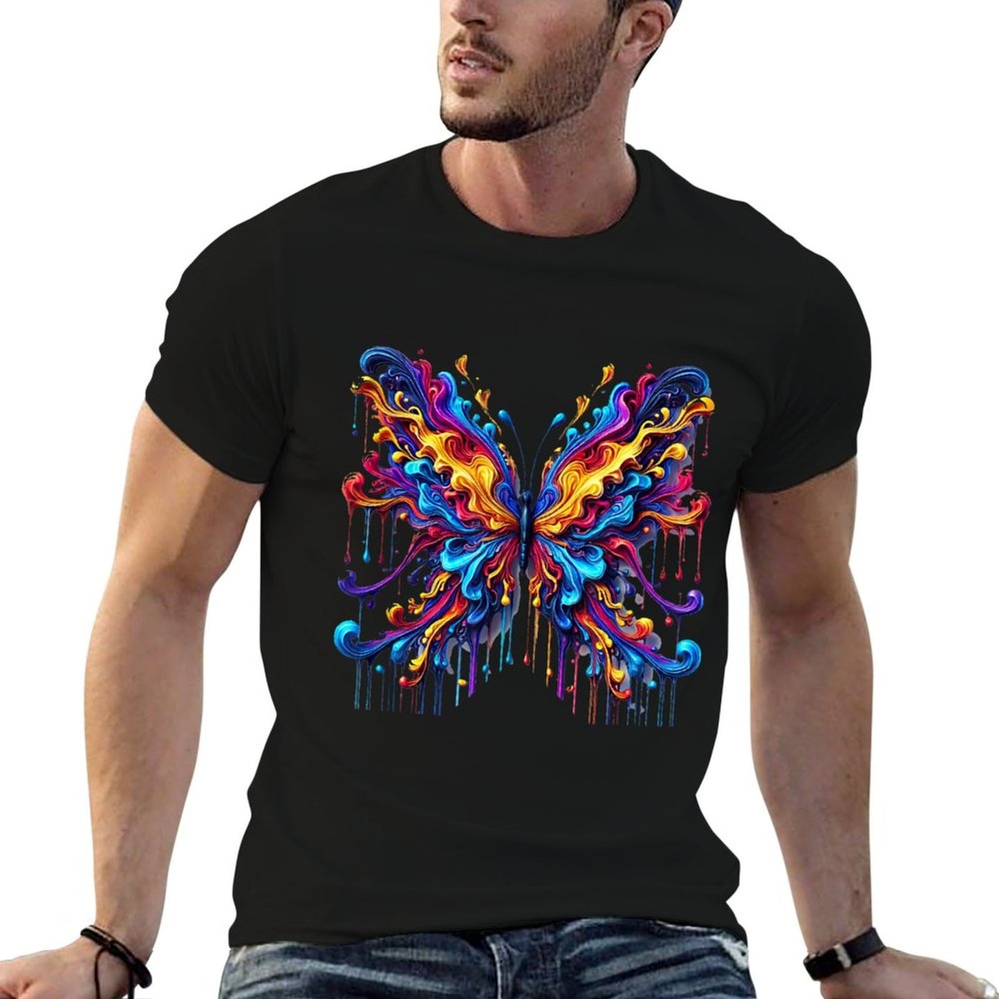 Vibrant Abstract Butterfly Graphic Design  Fade-proof Color T-Shirt