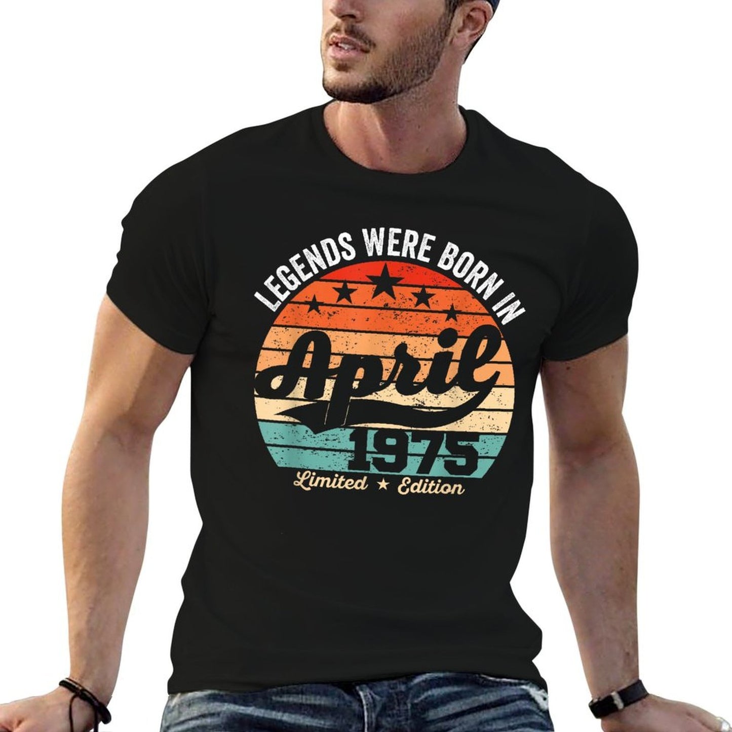Vintage 50th Birthday Legends Were Born In April 1975  Vintage-inspired T-Shirt