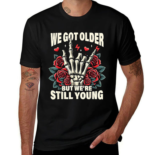 Vintage Elder Emo Moms Club Elder Emo Pop Punk We Got That Older Were Still That Young Unisex Adult  Summer-ready Fabric T-Shirt