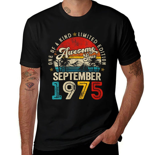 Womens Awesome Since September 1975 Vintage Men Women 50th Birthday  Summer-ready Fabric T-Shirt