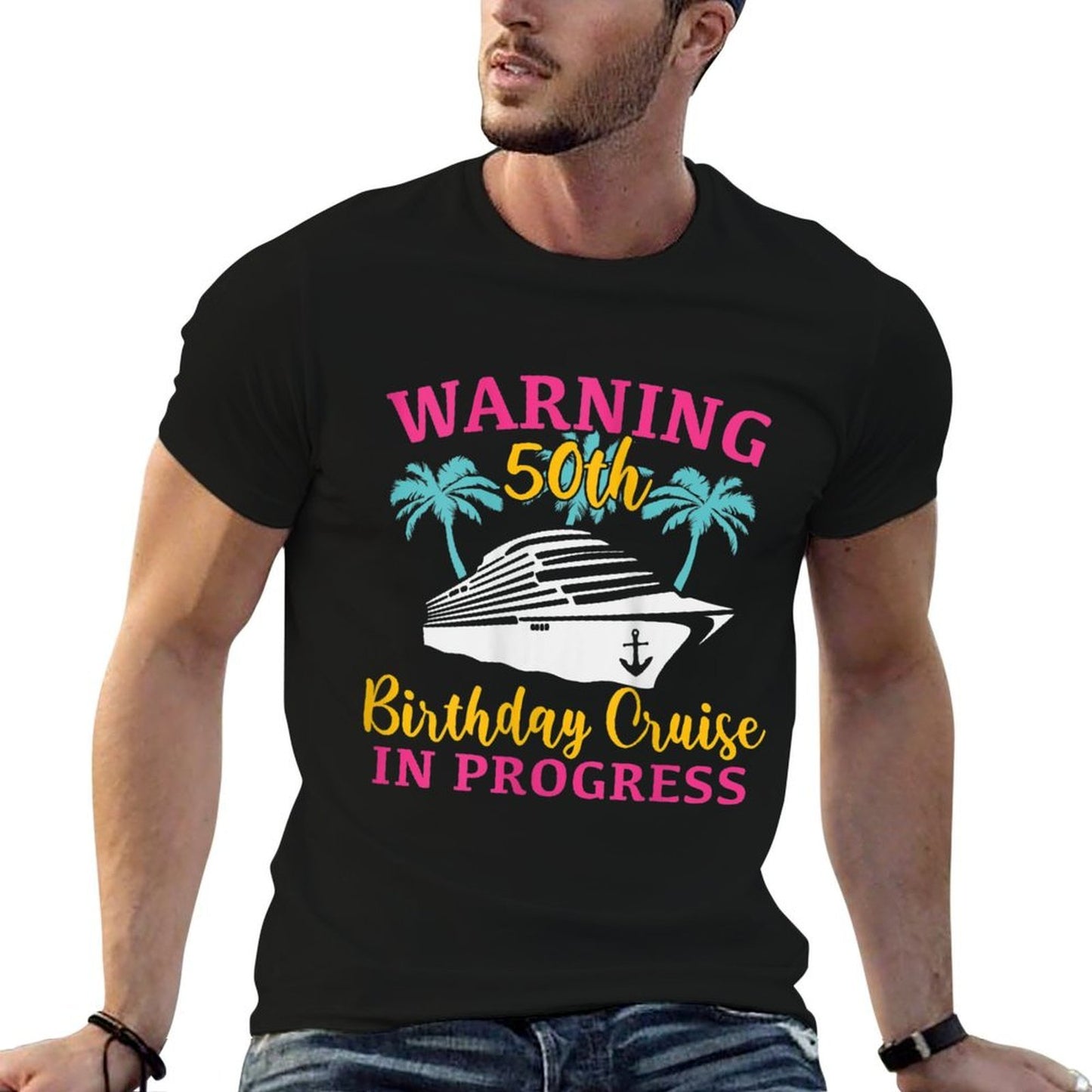 Womens Womens Warning 50th Birthday Cruise In Progress Funny Cruise  Polyester Blend T-Shirt