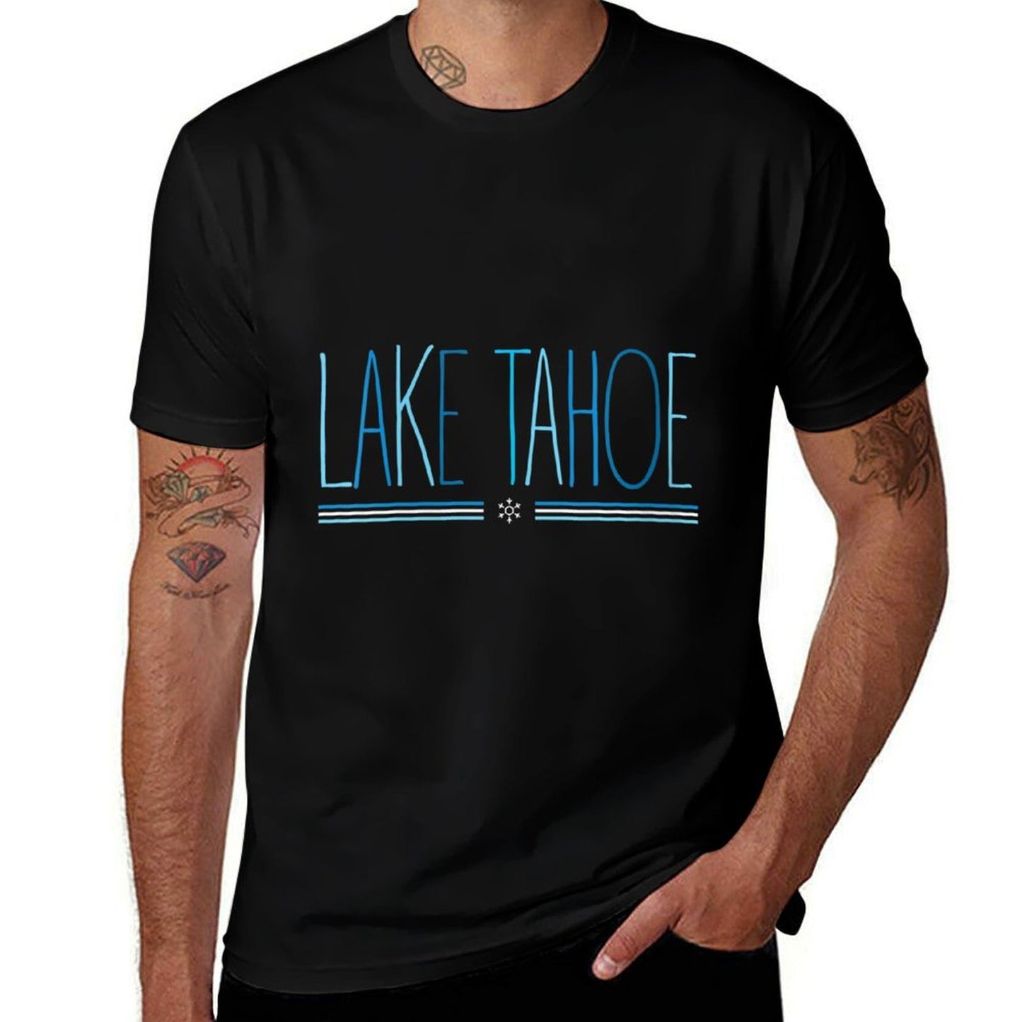 Womens Lake Tahoe Winter Snowflake Blue Lettering  Durable T-Shirt