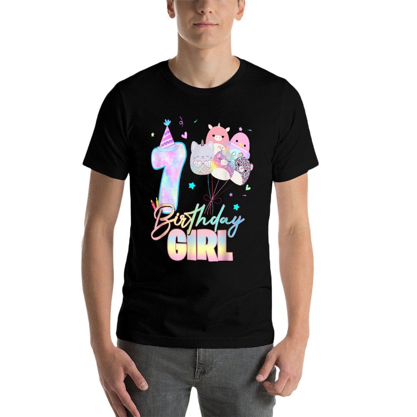 7th Birthday Squish Squad Mallow Girls Kids 7 Year Old Bday  Trendy Pattern T-Shirt